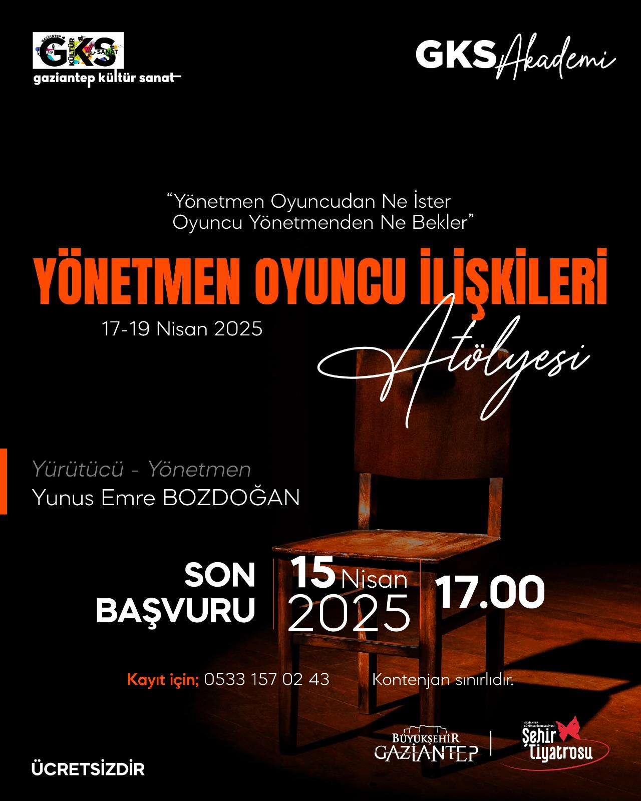 Yönetmen Yunus Emre Bozdoğan ile Yönetmen-Oyuncu İlişkileri Atölyesi 🎭